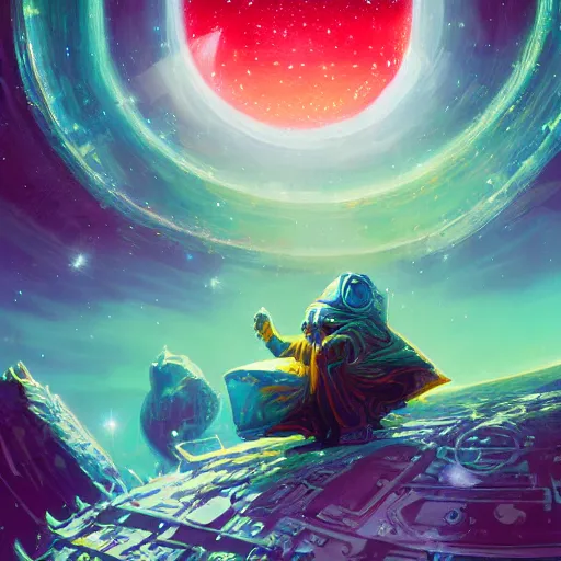 Prompt: epic illustration of Christopher Lloyd as a space wizard by Paul Lehr, detailed,