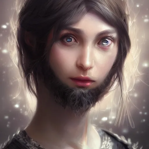 Image similar to a beautiful enchanter by wlop, dream, magical, closeup headshot, 8 k, high detailed, ultra - realistic painting, trending on artstation.