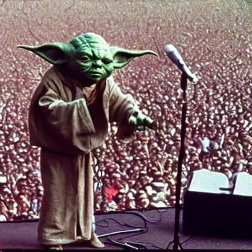 Image similar to yoda performing at woodstock