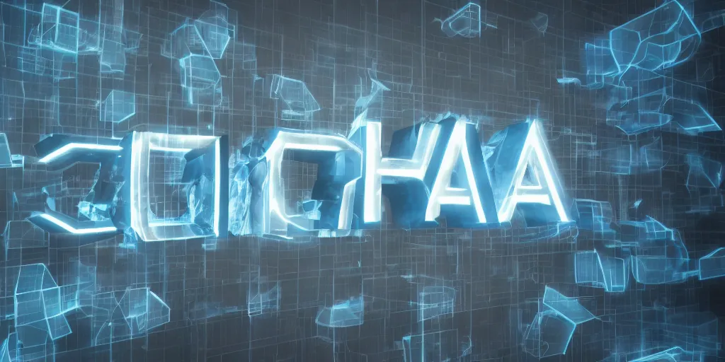 Image similar to text saying aj crypto in blue and grey 3 d letters, volumetric lights, effects, post processing, visually stunning, smoke, octane render