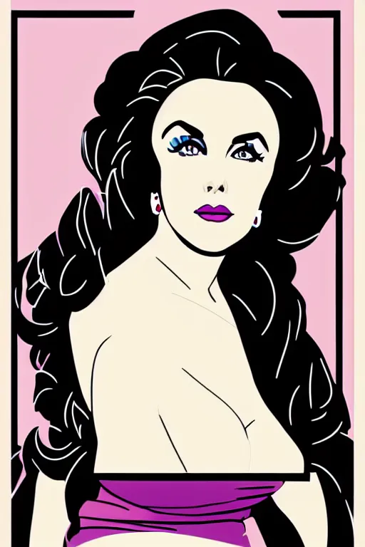 Prompt: digital illustration of Elizabeth Taylor by Patrick Nagel artist