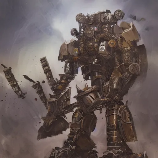 Image similar to portrait concept painting of a rampaging ashigaru mecha war construct, destroying a small village fantasy painting, dungeons and dragons, magic the gathering art, of bamboo, laquer and steel, steampunk - inspired by brian froud and greg rutkowski and jessica rossier