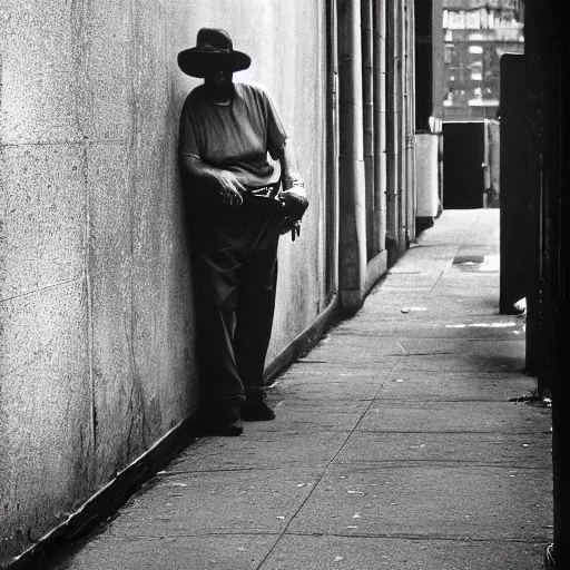 Image similar to closeup portrait of a man fishing in a smoky new york back street, by Annie Leibovitz and Steve McCurry, natural light, detailed face, CANON Eos C300, ƒ1.8, 35mm, 8K, medium-format print