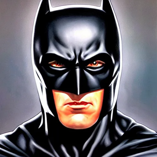 Prompt: An ultra-realistic portrait painting of Batman in the style of Alex Ross. 4K. Ultra-realistic. Extremely detailed. Epic lighting. Award-winning