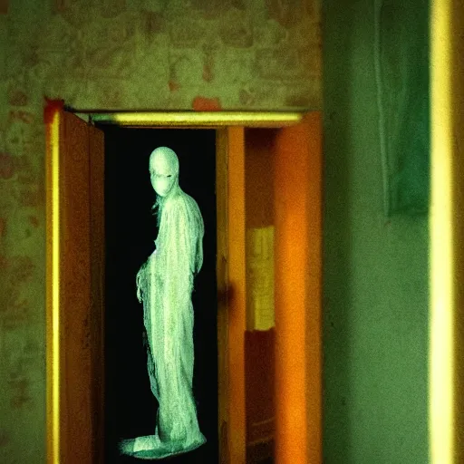 Image similar to Creepy ghost in motel room, red carpet | vintage scratched photo | Aesthetics of Silent Hill