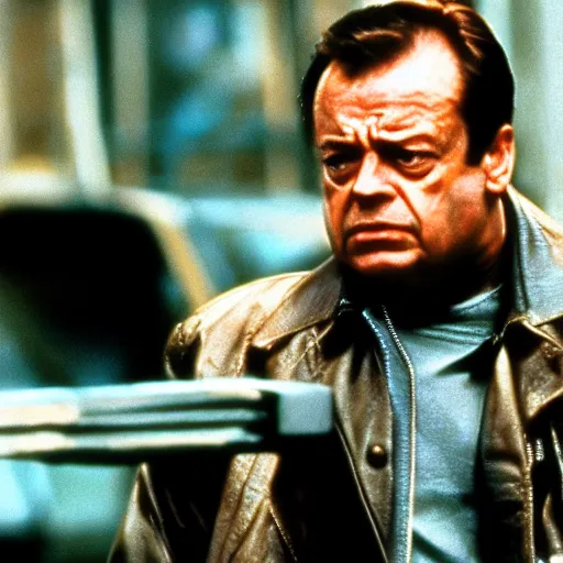 Prompt: del boy in the terminator, epic quality, hard sci fi, dramatic, sharp focus, realistic, 4 k, dimly lit
