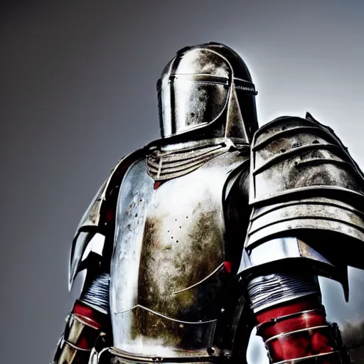 Image similar to a full armored knight posing for a commercial photoshoot, painted by beskinski