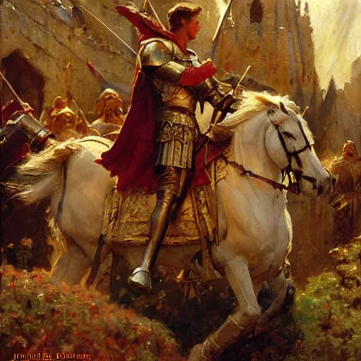 Image similar to attractive gay knights in camelot. highly detailed painting by gaston bussiere, craig mullins, j. c. leyendecker