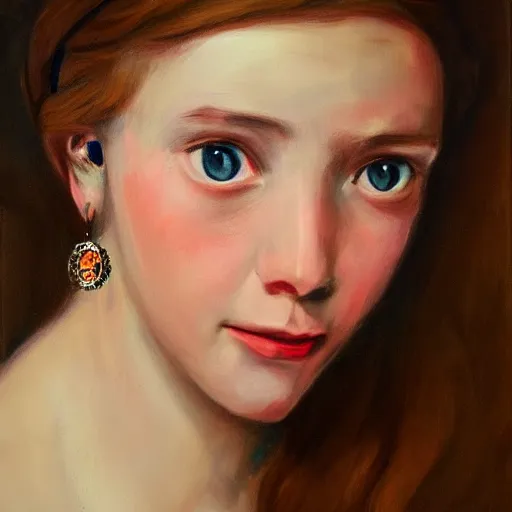 Prompt: a portrait painting of a girl with eyeballs as earrings and a huge bow on her head, 4k,