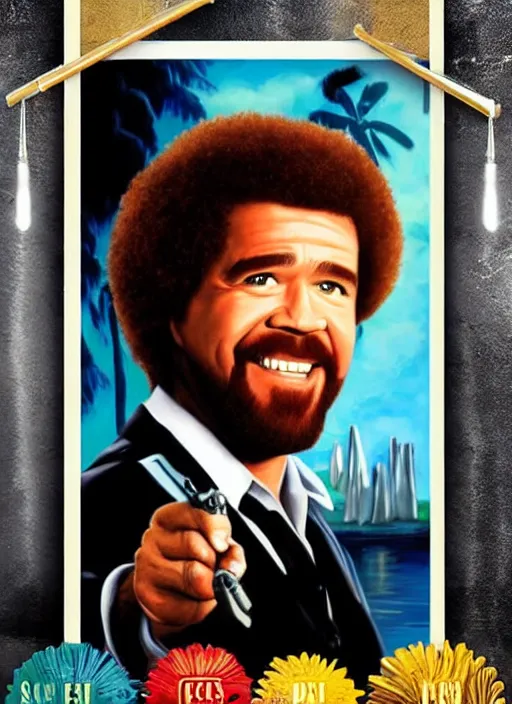 Prompt: Bob Ross as Scarface, Scarface movie poster