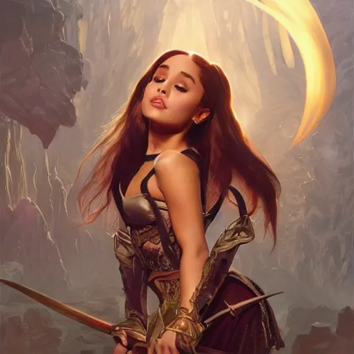 Image similar to Ariana Grande loves her pitchfork, D&D, fantasy, intricate, cinematic lighting, highly detailed, digital painting, artstation, concept art, smooth, sharp focus, illustration, art by Artgerm and Greg Rutkowski and Alphonse Mucha