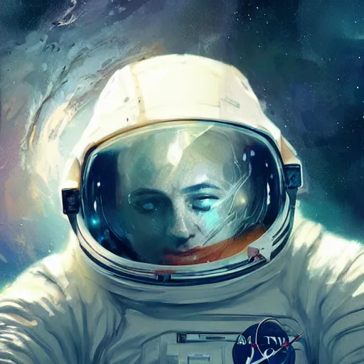 Image similar to astronaut drifting in space, artwork by greg rutkowski