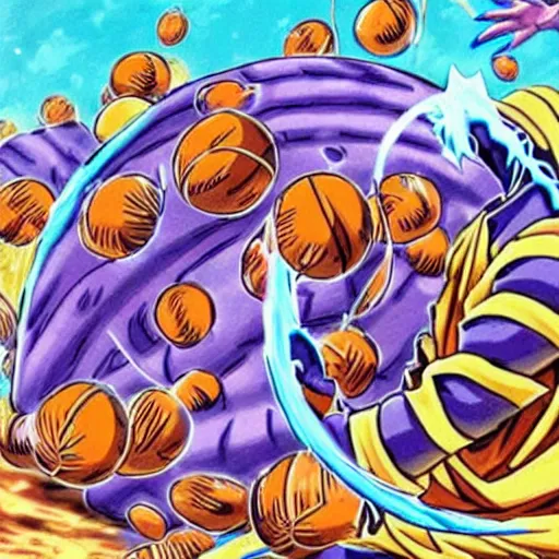 Image similar to drip trap goku summoning shenron but the dragon balls are basketballs