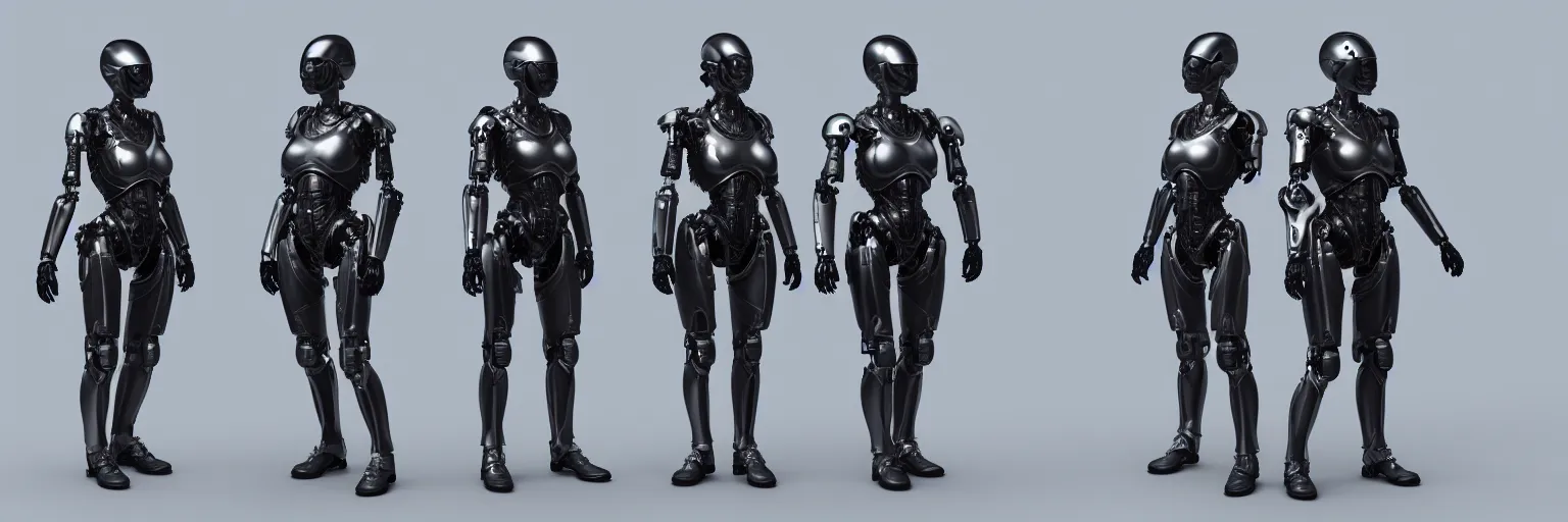 Image similar to hyper realistic s y m b i o s i s, female cyborg, glossy material surface, full body armour, octane render, 4 k, volumetric lights