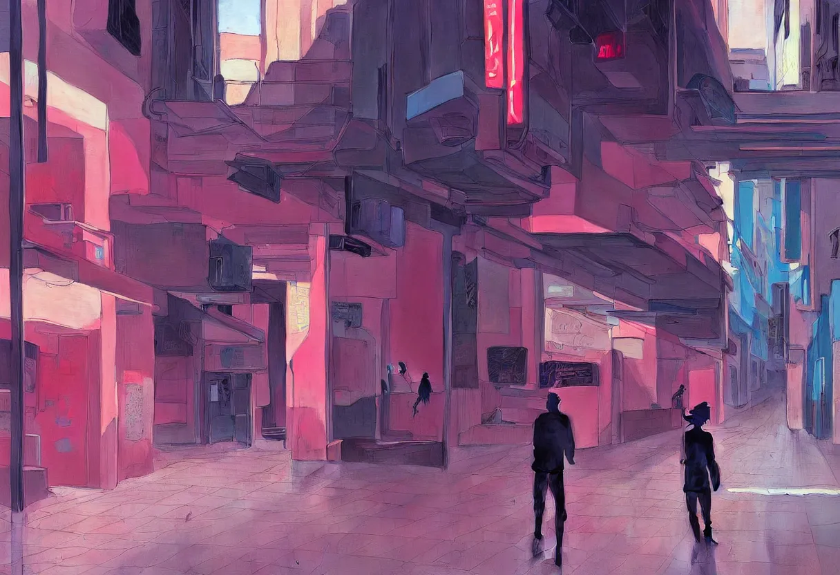 Image similar to sad and heartbreaking painting of the empty streets of tel aviv, vivid colors, neon, art by ( ( ( kuvshinov ilya ) ) ) and wayne barlowe and francis bacon and artgerm and wlop and william - adolphe bouguereau