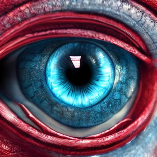 Image similar to big blue eye of ancient red dragon, close-up, high detail 3d model, Octane render, octane, 4k