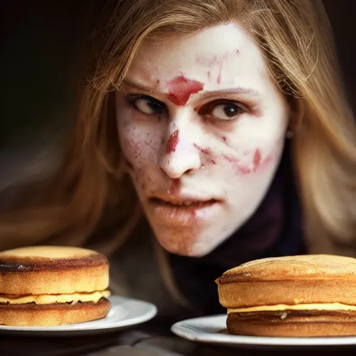 Image similar to closeup portrait of a medieval us senator eating cakes in the cloisters, depth of field, zeiss lens, detailed, symmetrical, centered, fashion photoshoot, by annie leibovitz and steve mccurry, david lazar, jimmy nelsson, breathtaking, 8 k resolution, extremely detailed, beautiful, establishing shot, artistic, hyperrealistic, beautiful face, octane render