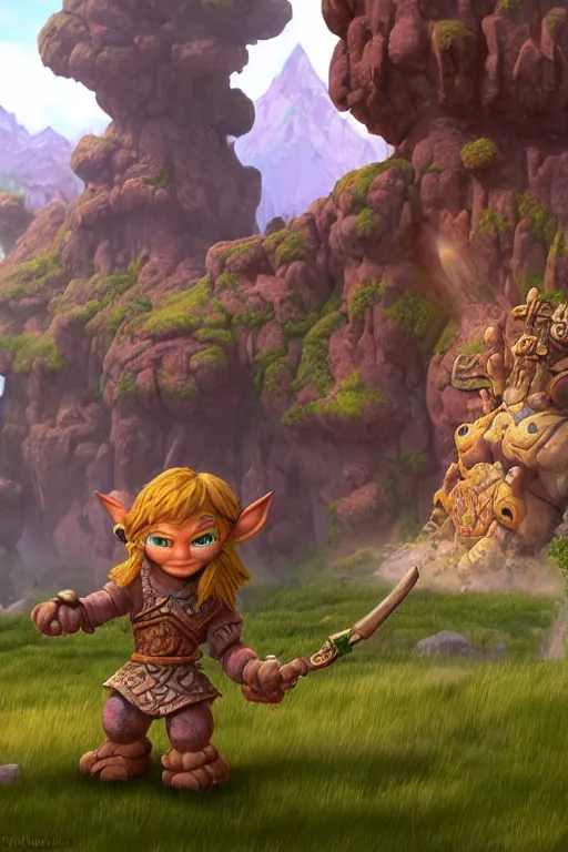 Image similar to zelda fantasy art giant golem troll wood rock greeble gemstone, global illumination ray tracing hdr fanart arstation by sung choi and eric pfeiffer and gabriel garza and casper konefal bastion forged hardmesh lisa frank zbrush central