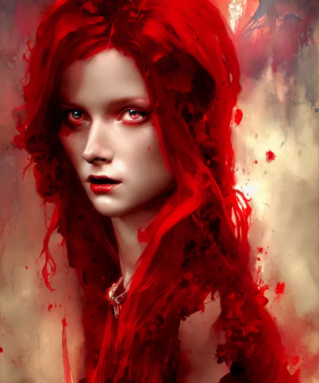 Prompt: a demonic princess with flowing red hair painting by greg ruthowski, detailed, henry ascensio, craig mullins, intricate and detailed