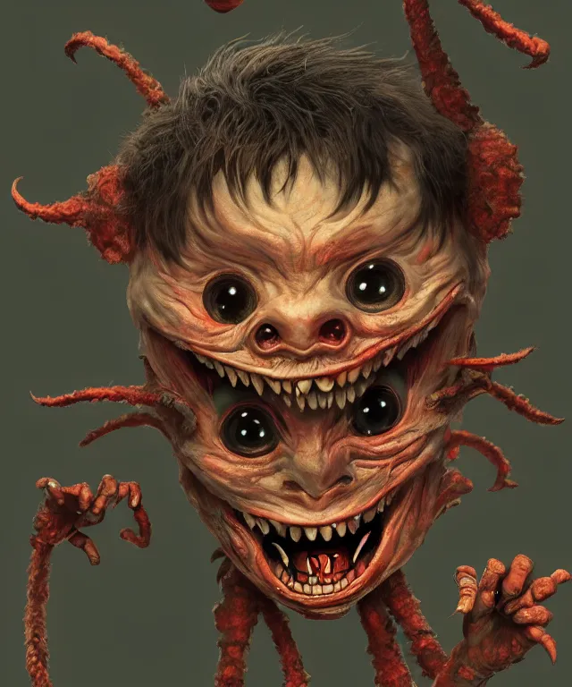 Prompt: an adorable child demon with a sinister grin in a pixar artstyle, crisp 8 k line art, digital painting, artstation, unreal engine, octane render, emissive lighting, concept art, matte, sharp focus, hyper realistic lighting, illustration, art by junto ito and takato yamamoto and philippe druillet