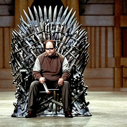 Image similar to George Costanza sitting on the iron throne from Game of Thrones