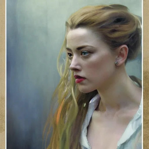 Image similar to hyperrealist portrait of a woman as amber heard winning the trial at court by jeremy mann and alphonse mucha, fantasy art, photo realistic, dynamic lighting, artstation, poster, volumetric lighting, very detailed faces, 4 k, award winning