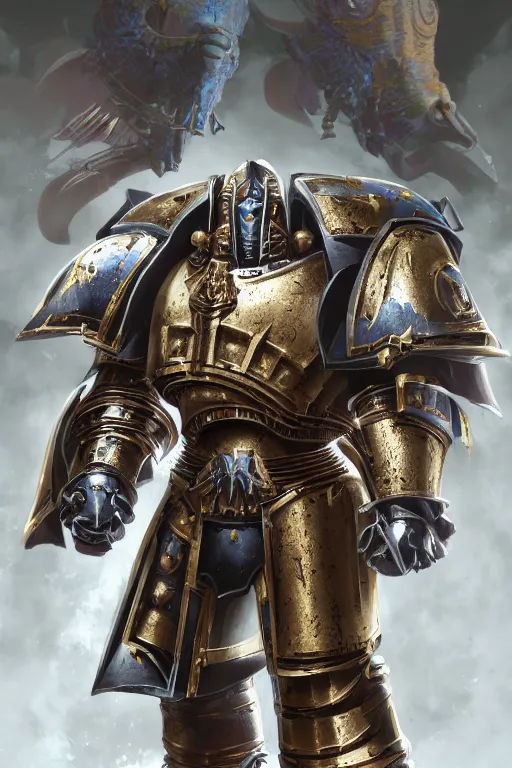 Image similar to armor portrait heros warhammer 4 0 k horus heresy fanart - the primarchs emperor by johannes helgeson animated with vfx concept artist & illustrator global illumination ray tracing hdr fanart arstation zbrush central hardmesh 8 k octane renderer comics stylized