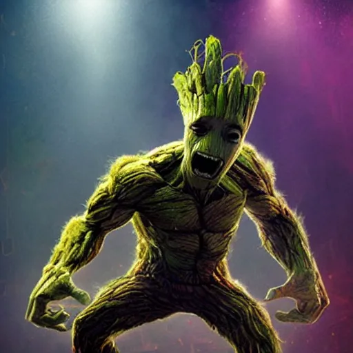 Image similar to imagine groot as hulk hd, fine, dynamic lighting,