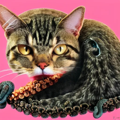 Image similar to hybrid cat and octopus, photograph, highly realistic