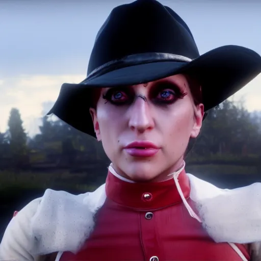 Image similar to Film still of Lady Gaga, from Red Dead Redemption 2 (2018 video game)