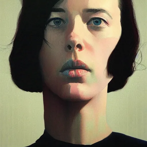 Image similar to rebecca hall portrait by edward hopper and james gilleard, zdzislaw beksinski, highly detailed