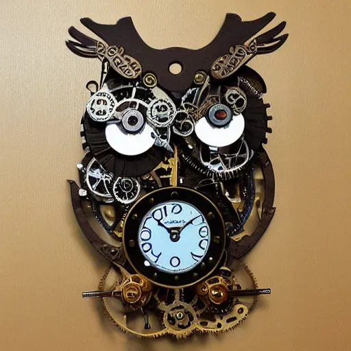 Prompt: an owl shaped steampunk mechanical clock