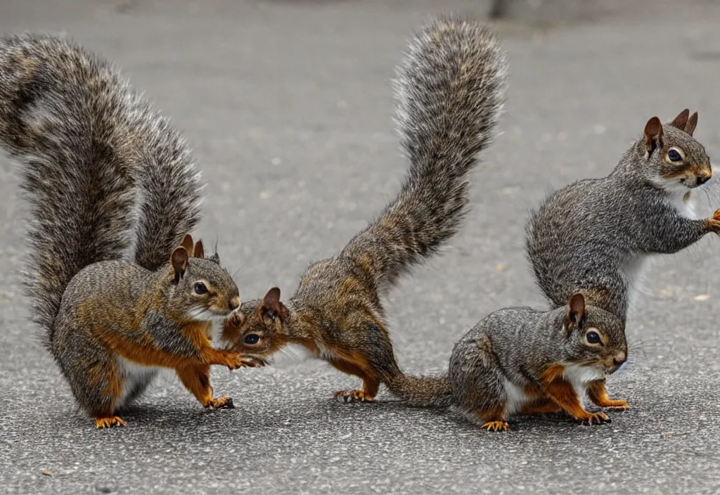 Image similar to squirrels cats and badgers battle in the streets