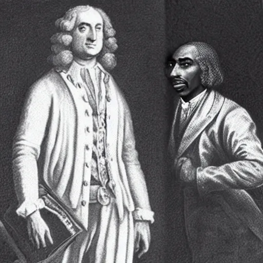 Image similar to a photo of sir isaac newton and tupac shakur as good friends