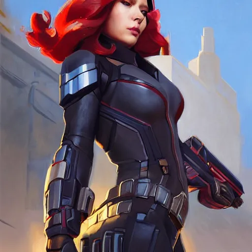 Image similar to greg manchess portrait painting of fully armored cap america aka black widow as overwatch character, medium shot, asymmetrical, profile picture, organic painting, sunny day, matte painting, bold shapes, hard edges, street art, trending on artstation, by huang guangjian and gil elvgren and sachin teng