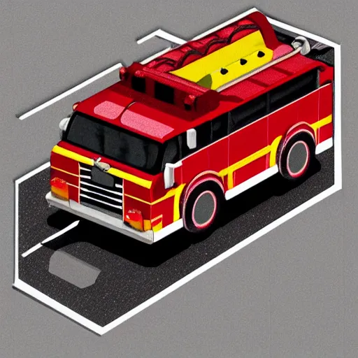 Prompt: isometric fire engine, isometric art