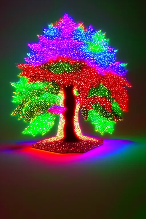 Prompt: a tree, made of rgb leds, intricate, elegant, highly detailed, smooth, sharp focus, artstation