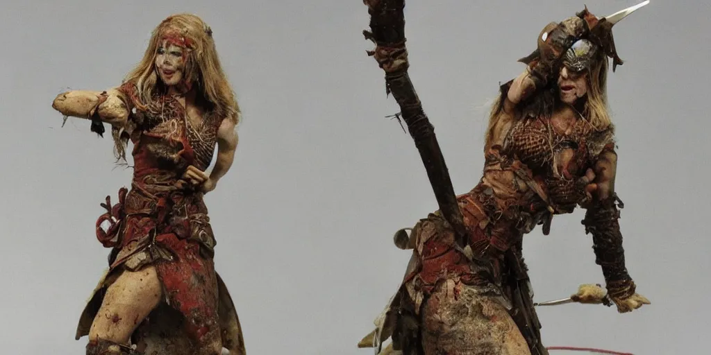 Prompt: a beautiful viking female warrior, covered in blood, highly detailed.