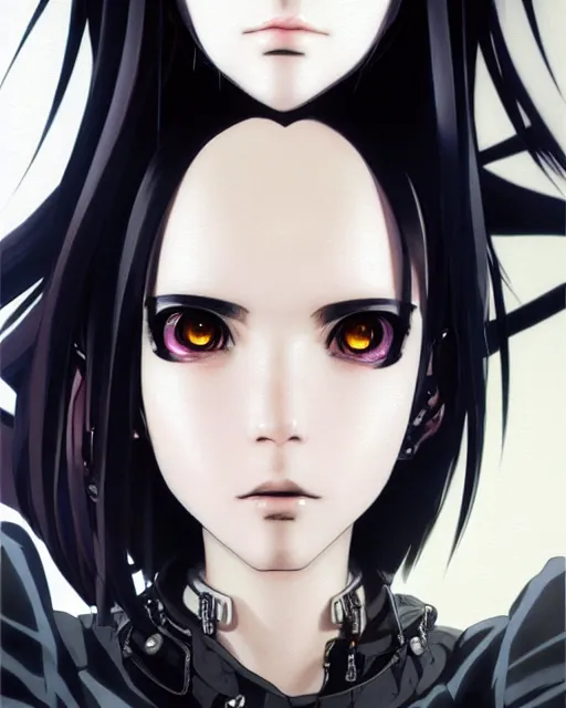 Image similar to portrait Anime goth cyberpunk girl, cute-fine-face, black-hair pretty face, realistic shaded Perfect face, fine details. Anime. realistic shaded lighting by Ilya Kuvshinov katsuhiro otomo ghost-in-the-shell, magali villeneuve, artgerm, rutkowski, WLOP Jeremy Lipkin and Giuseppe Dangelico Pino and Michael Garmash and Rob Rey