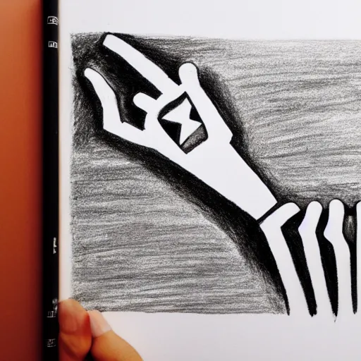 Image similar to an open hand, a key, a clumsy drawing, white background