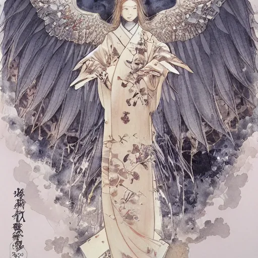 Prompt: highly detailed japanese watercolor painting of an angel in flight, intricate, elegant, digital painting, artstation, ayami kojima