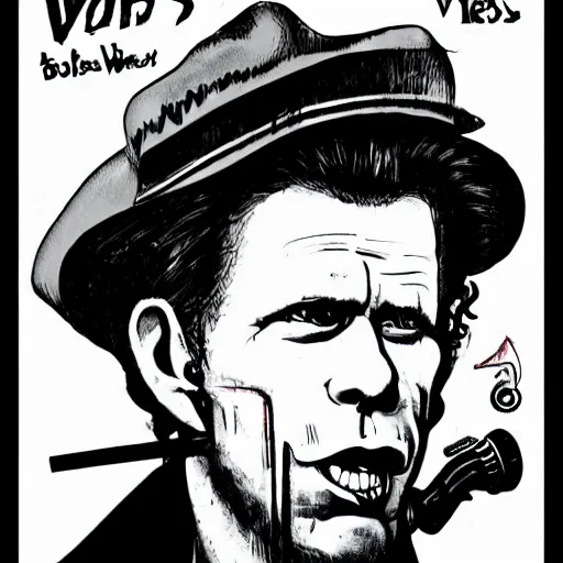 Prompt: tom waits illustrated by brute propaganda - n 9