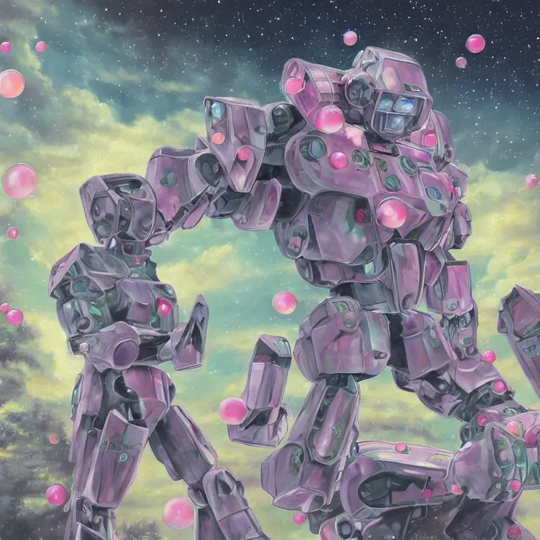 Image similar to A beautiful oil painting hyperrealism of armored mecha cyber drinks a magical bubble tea in a constellation of peonies, digital art