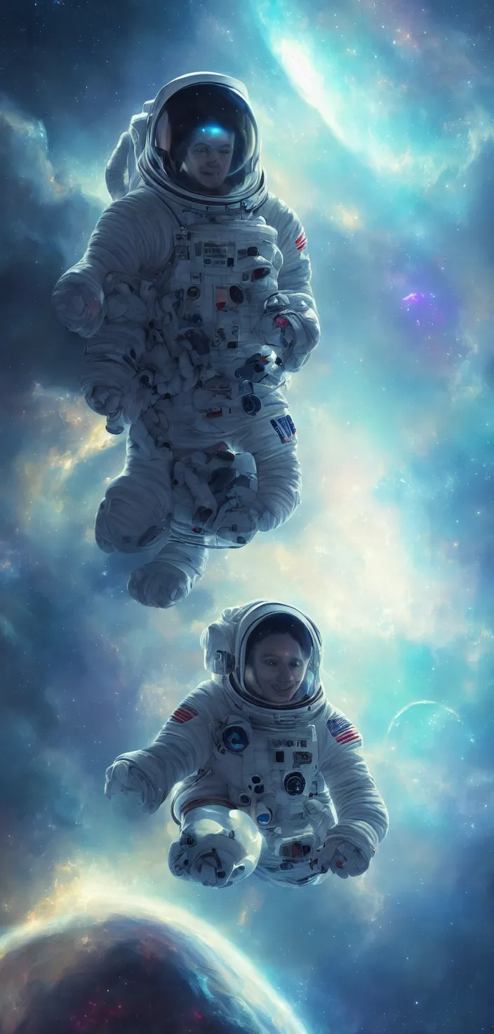 Image similar to portrait of an astronaut in a beautiful nebula,digital art,ultra realistic,ultra detailed,art by greg rutkowski,4k wallpaper