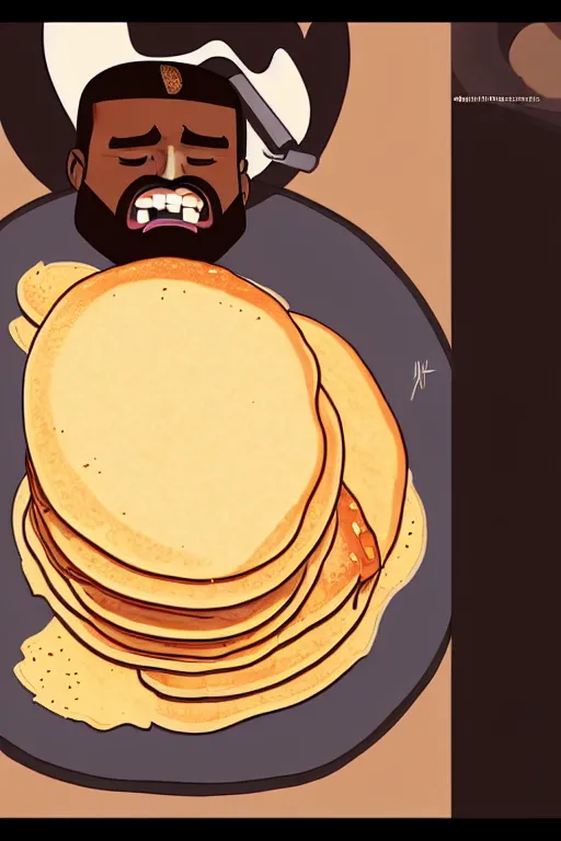 Prompt: kanye west making pancakes, animation pixar style, by pendleton ward, magali villeneuve, artgerm, rob rey and kentaro miura style, golden ratio, trending on art station