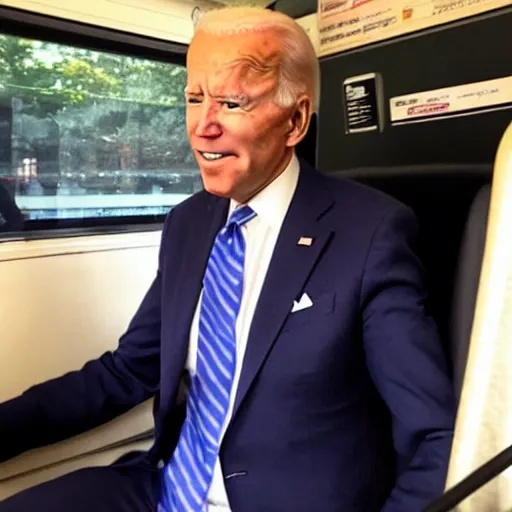 Prompt: joe biden inside public transport