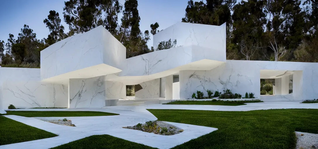 Image similar to ivory - white marble house designed by ictinus in california.