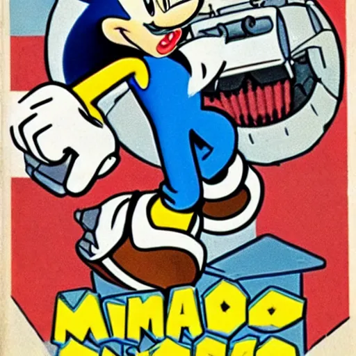 Image similar to 1940s disney film about super mario and sonic the hedgehog