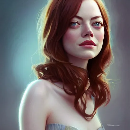 Image similar to beautiful natural Emma Stone, intricate, elegant, highly detailed, digital painting, artstation, concept art, smooth, sharp focus, illustration, art by artgerm and greg rutkowski and alphonse mucha and loish and WLOP