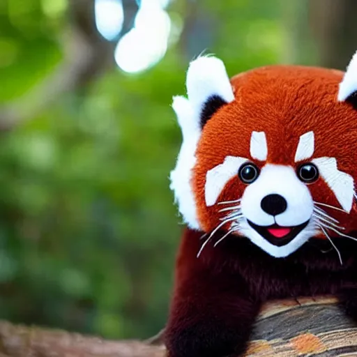 Prompt: a very beautiful polaroid picture of a red panda plushie